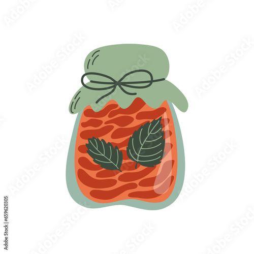 Jar of sun-dried tomatoes. Autumn preserves. Italian food. Hand drawn flat style vector illustration.