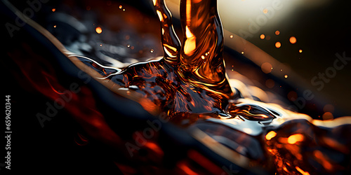 Obraz na płótnie Dark industrial oil pouring and splashing close up on dark petroleum background