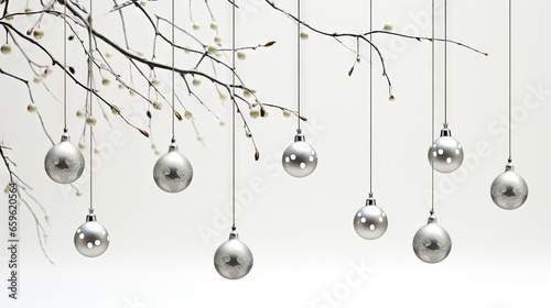  a bunch of ornaments hanging from a tree branch with no leaves.  generative ai photo