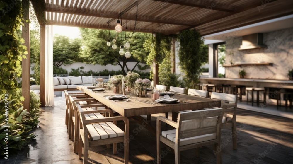 Outdoor dining seamlessly connected indoors.