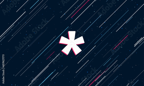 Large white multiply symbol framed in red in the center. The effect of flying through the stars. Vector illustration on a dark blue background with stars and slanted lines