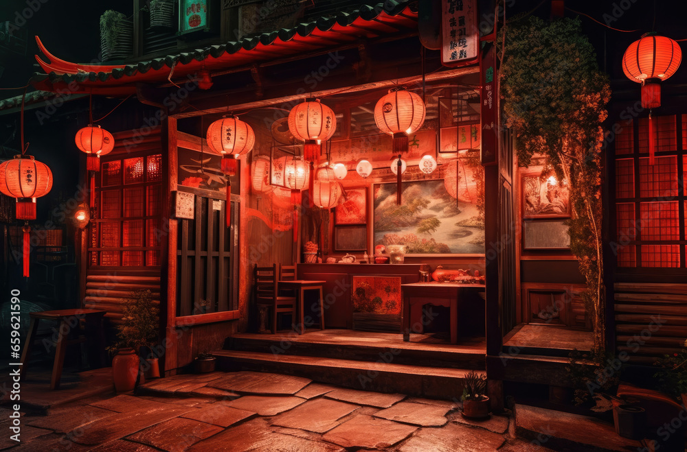 Colorful Oriental Lanterns Illuminate Festive Night Cityscape