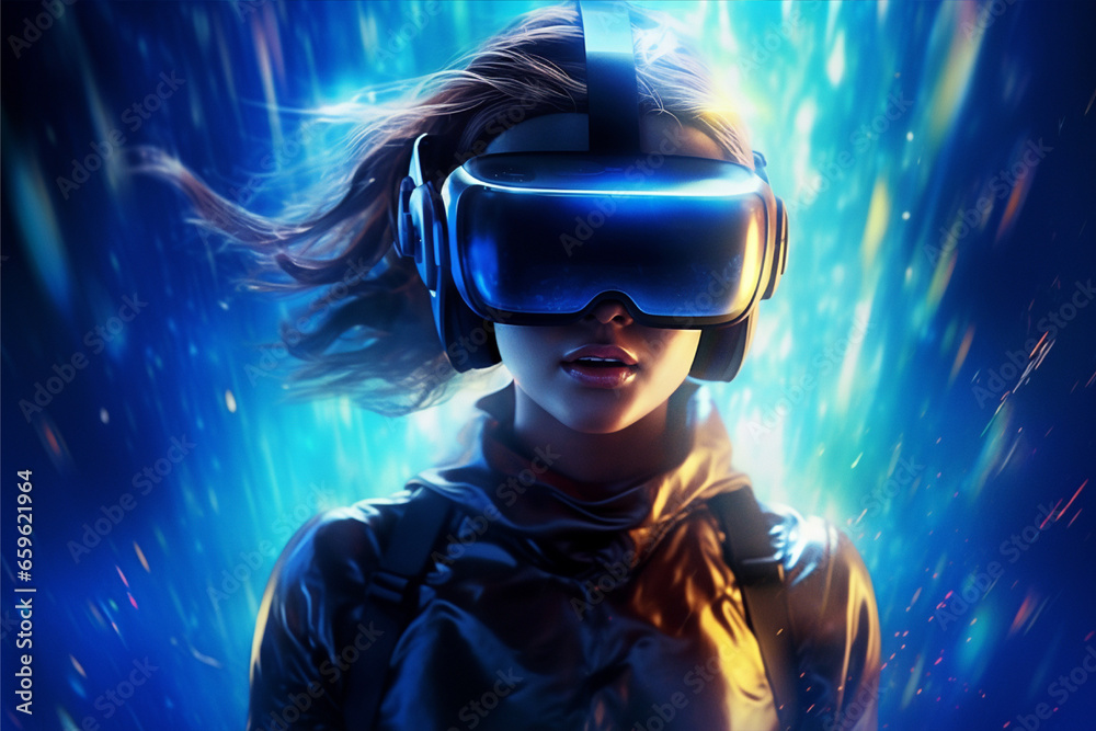 Person wearing virtual reality goggles. Future metaverse technology concept. Person wearing virtual reality goggles. Future metaverse technology concept.
