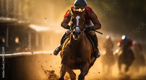 rider on the horse, horse riding in the stadium, horse racing in the desert, close-up of a horse rider, close-up of horse racing, horse in action © Gegham