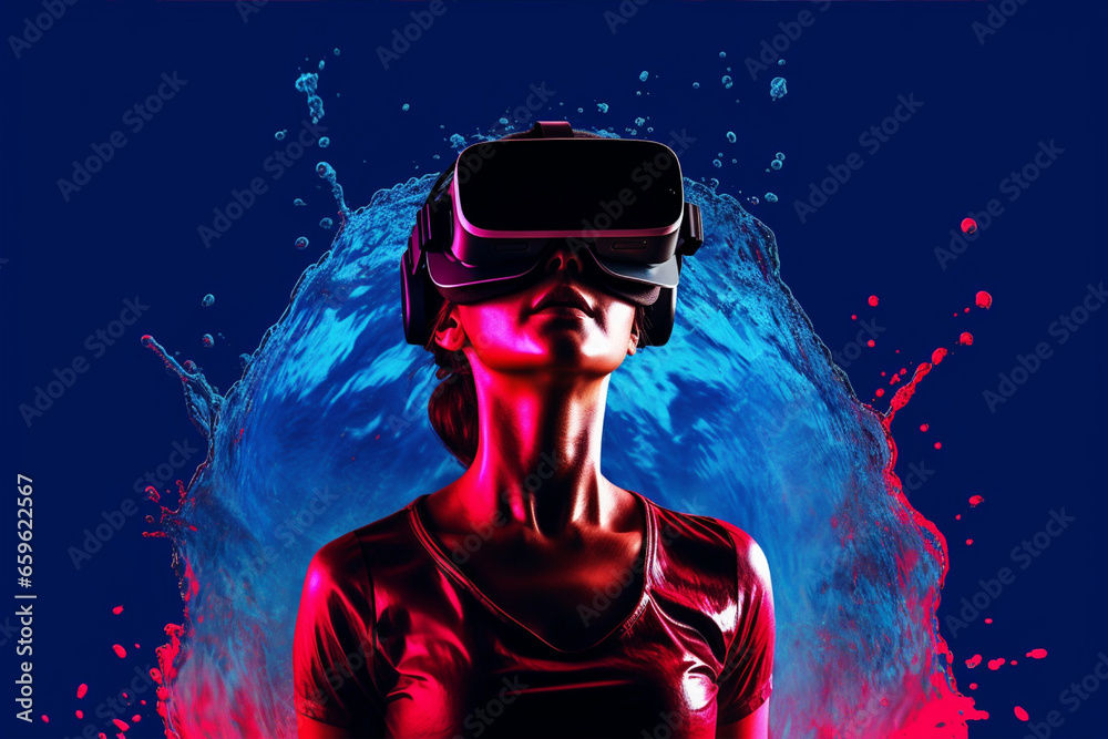 Person wearing virtual reality goggles. Future metaverse technology concept. Person wearing virtual reality goggles. Future metaverse technology concept.