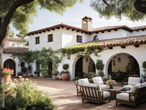 A beautiful Spanish hacienda with a central courtyard showcasing its traditional architectural charm.