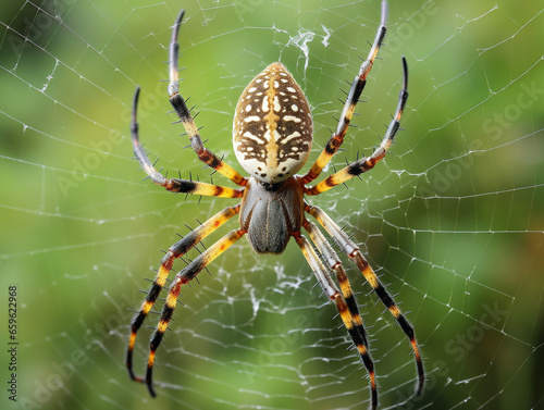 A close-up image capturing a spider crafting a detailed and elegant web in a unique artistic manner.