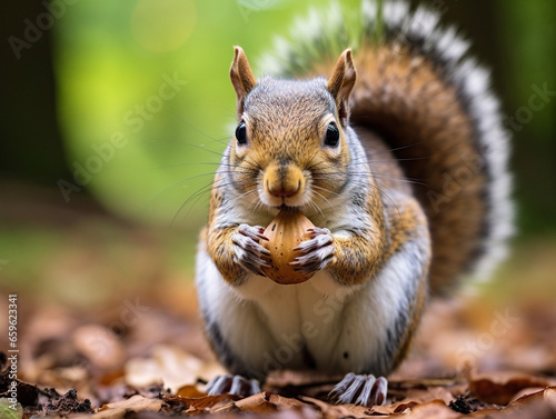 A squirrel enjoying a tasty acorn in a vintage-inspired setting, captured in high resolution. photo