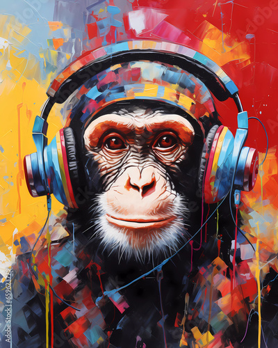 Chimpanzee Monkey Wearing Headphones