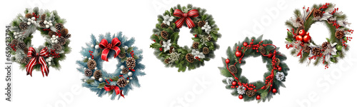 Christmas tree wreath and cones. Christmas decorations collection Generative Ai