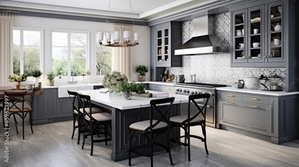 Spice up your cooking space with a transitional-style kitchen. Think a delightful mix of modern and classic elements, creating a culinary haven that's both trendy and timeless.