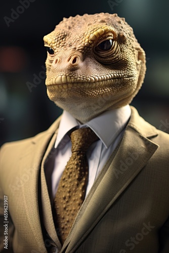 Lizzard wearing business suit. Ai generative © ArtmediaworX