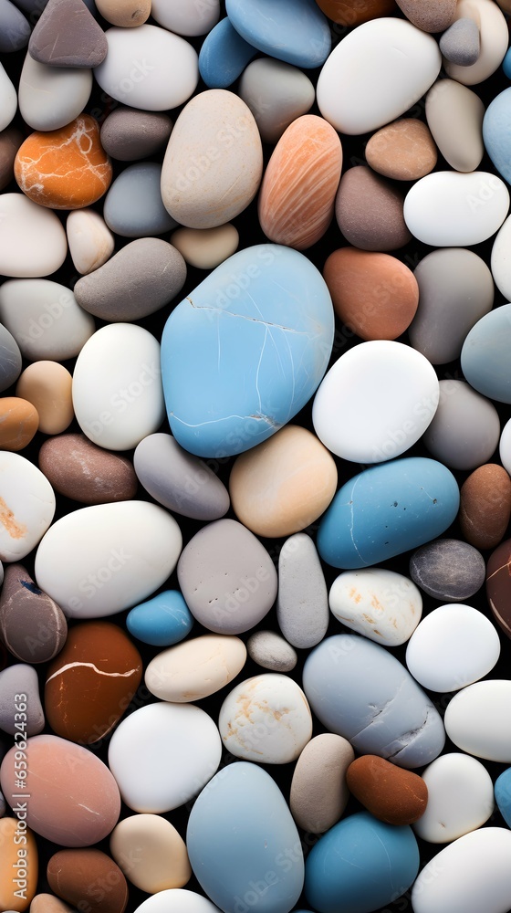 Pebbles on the beach colorful background. 