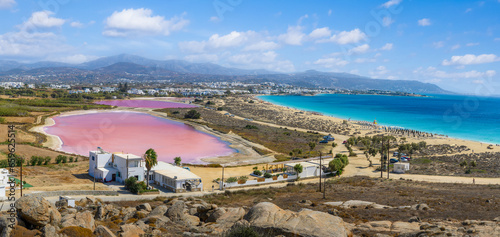 Bild auf Leinwand Landscape with Agios Prokopios beach and pink salt lake, Naxos island, Greece Cy