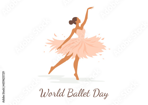 Banner with ballerina. International world ballet day. World dancing day. Ballet Dancer. Vector illustration isolated on white background