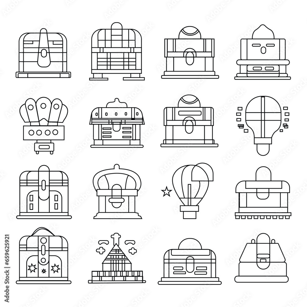 Dower chest icon set. Flat set of dower chest outline icons for web design Dower chest icon set. Flat set of dower chest outline icons for web design