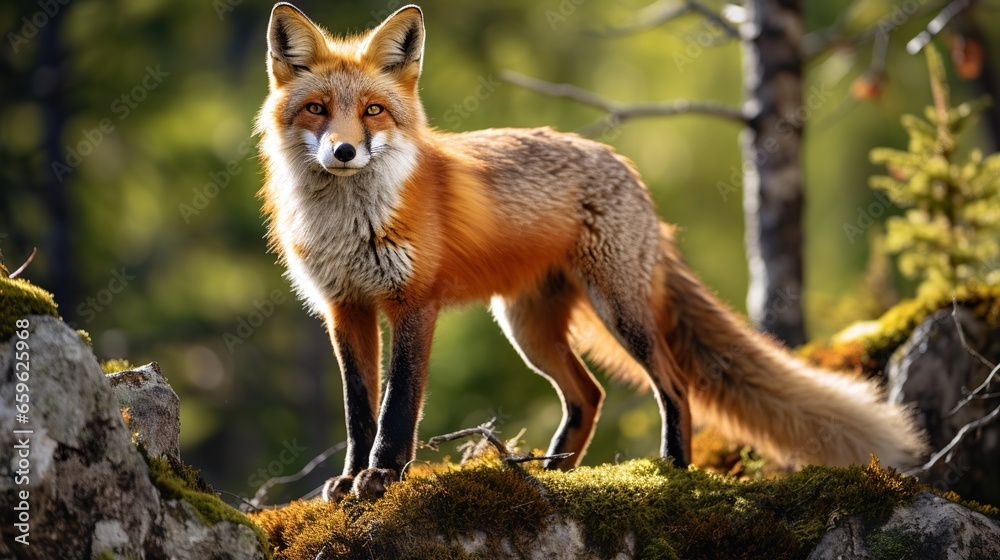 Fototapeta premium Red fox playing in spring forest