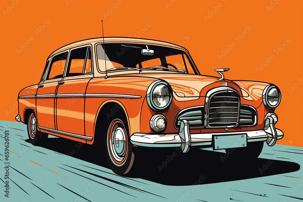 Vintage orange car illustration. Generative AI