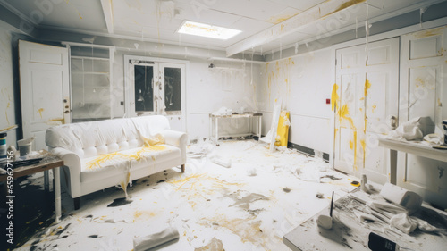 Demolished and destroyed interior of a rage room, anger relief strategy photo