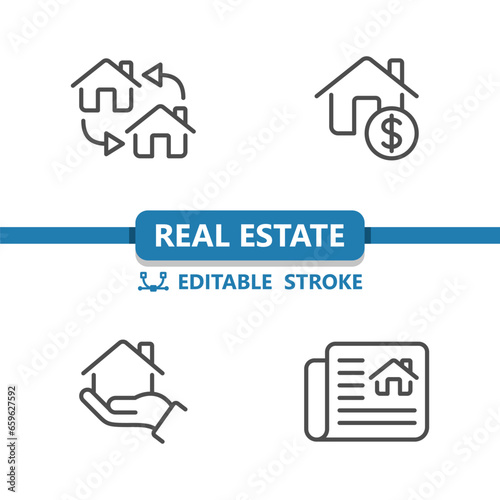 Real Estate Icons. House, Price, Dollar, Hand, Newspaper Icon © 13ree_design