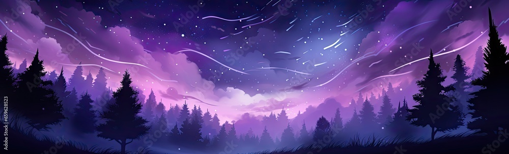Obraz premium a night sky of stars in a purple forest Generative AI