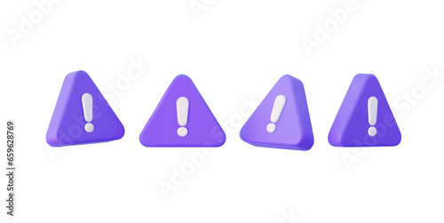 Realistics caution purple triangle symbol. For notifications of danger, an important message, calls, or system failures. 