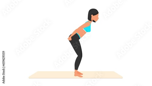 Triceps kickbacks exercise tutorial. Female workout on mat. Fitness woman exercising. Looped 2D animation with young girl character training. Sport and healthy lifestyle concept. photo