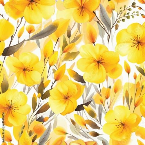 Vector art of yellow flowers and blossoms watercolor seamless patterns vector
