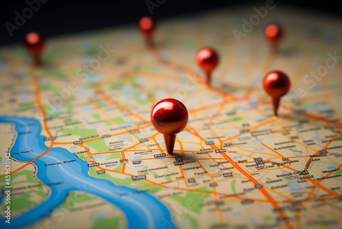Pin icon marks a map location, guiding with routes for navigation