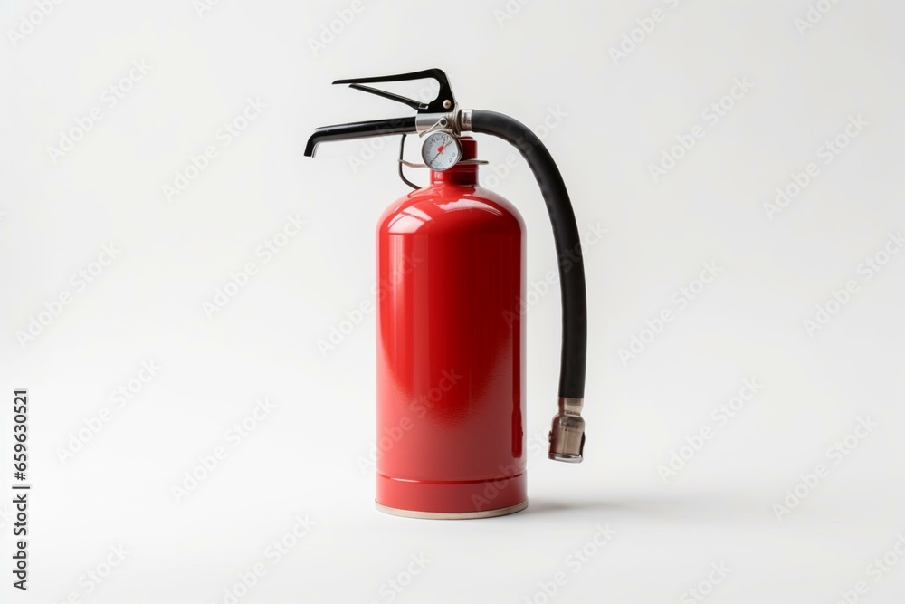 Classic red fire extinguisher on a white background. Generative AI