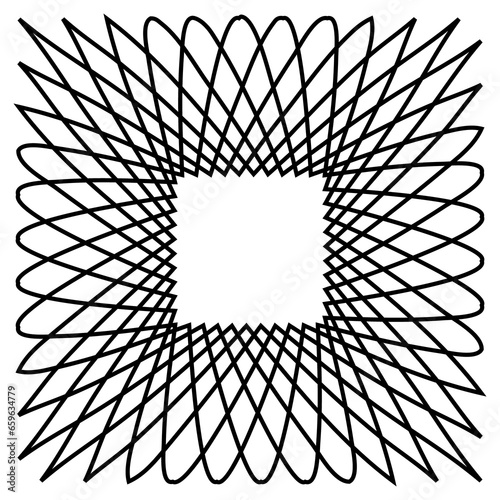 An outline illustration of a square geometric guilloche tile.