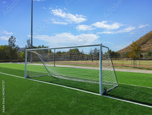 A front angle view of soccer goal at public park