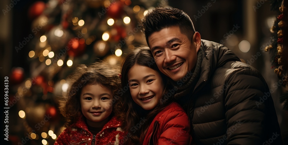 Family celebrating Christmas, generative AI