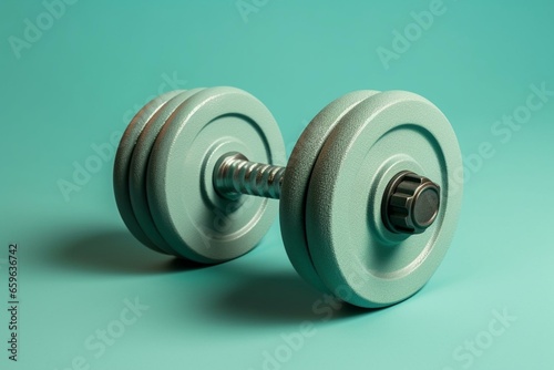 A representation of a dumbbell placed on a plain background. Generative AI