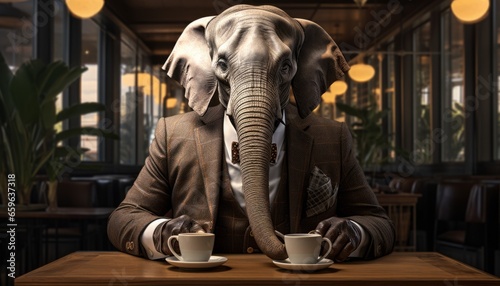elephant boss with a mug of coffee.