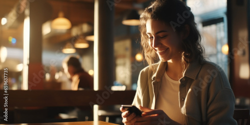 Young Woman Texting in a Cafe 