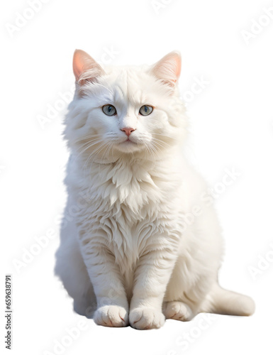 adorable white cat sitting on the ground , background removed png, transparent background for digital art/work