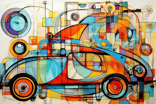 Abstract car drawing influenced by Kandinsky. Generative AI