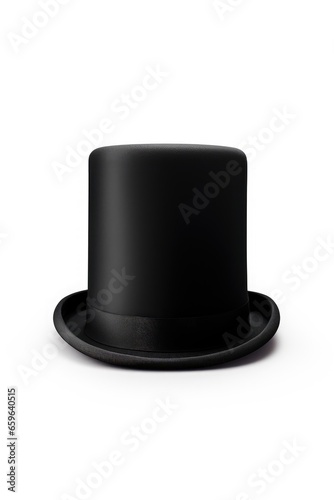 A shiny black top hat isolated on a white background.