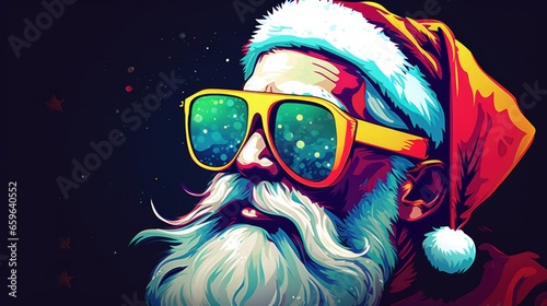Santa claus with glasses. christmas of santa claus. christmas greeting card. new year greeting card. merry christmas. © Synthetica