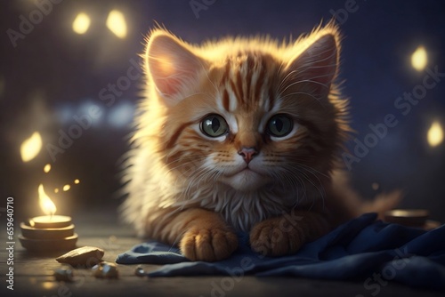 Photorealistic of a magical cute cat