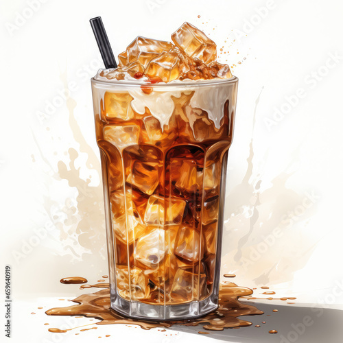 Watercolor Iced coffee Clipart, Generative Ai