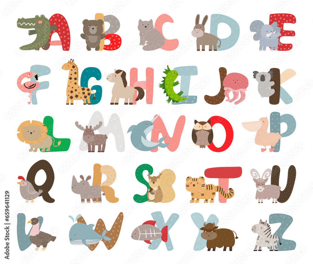 Fototapeta premium animal alphabet vector set isolated