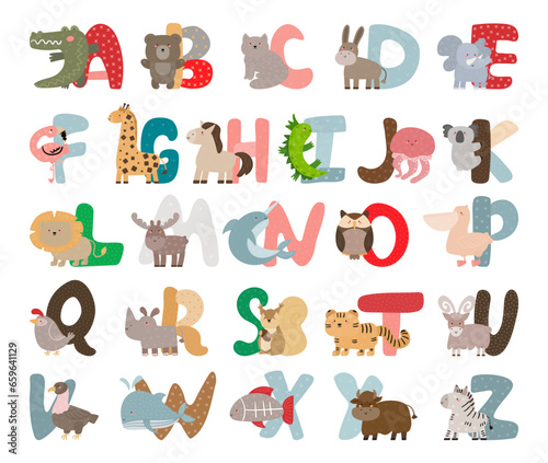 Fototapeta Naklejka Na Ścianę i Meble -  animal alphabet vector set isolated