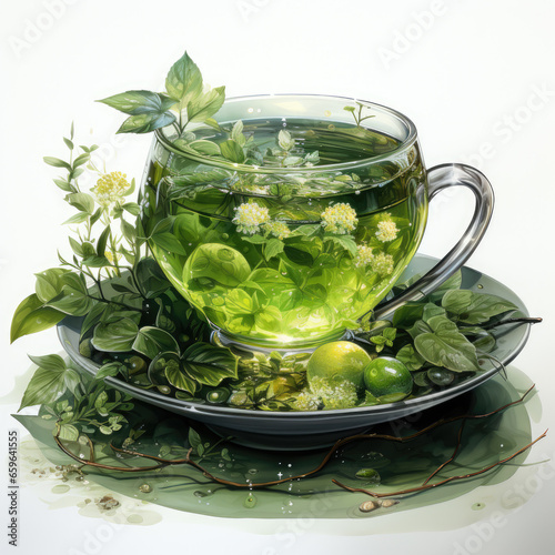 Watercolor green tea Clipart, Generative Ai