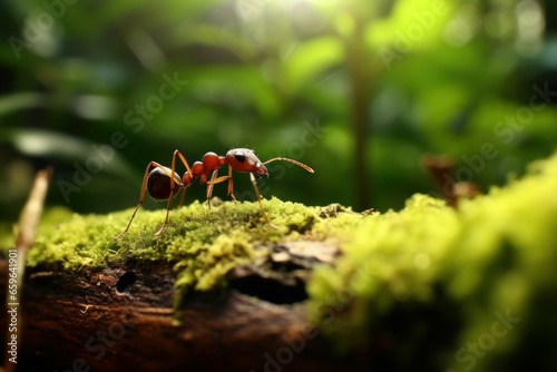 Efficient Strong ant on tree. Natural insect. Generate Ai © juliars