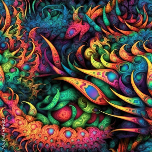 Colorful seamless dragon pattern with a psychedelic twist  © AI Exclusive 