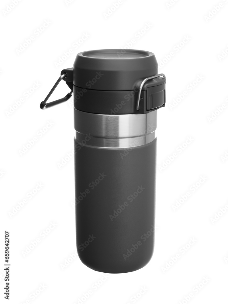 Reusable stainless steel water bottle.  Image created by focus stacking technique for better sharpness
