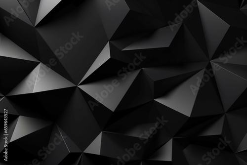 Modern surface with triangular pyramids. Black, polygonal 3D banner. Generative AI photo