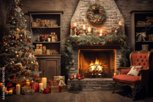 fireplace with christmas decorations © Nature creative